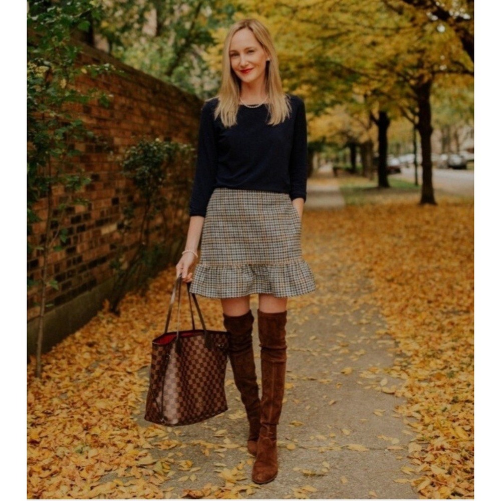 J. Crew‎ Plaid Houndstooth Ruffle Hem Mini Skirt Size 4 - Picture 2 of 8